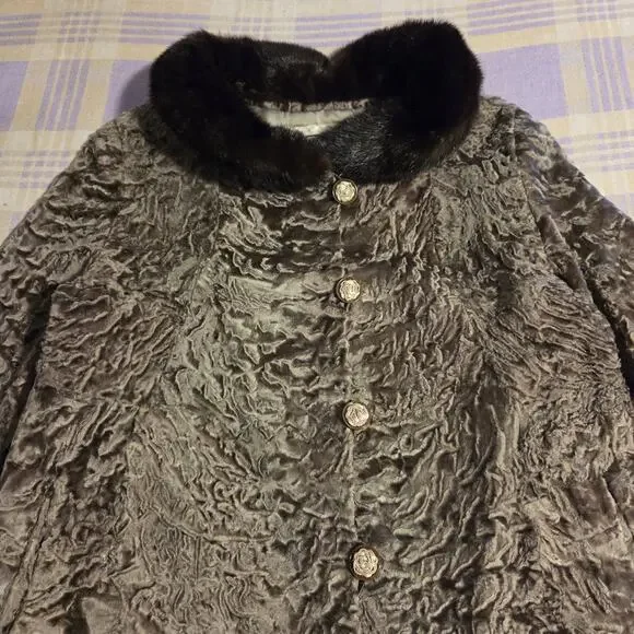 Vintage 40s 50s Rikes Dayton Persian Lamb Fur Mink Fur Collar Coat Penny Lane - Picture 11 of 16